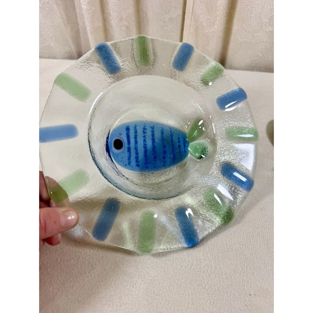 Sydenstricker Fused Glass Fish Design Small Dish and Spreader Set
